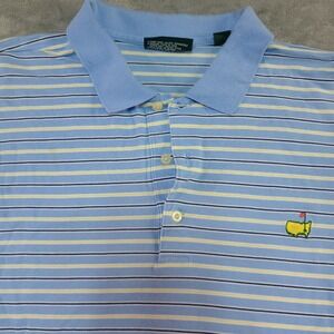Masters Collection Polo Shirt Mens XL Blue Striped Short‎ Sleeve Augusta Golf